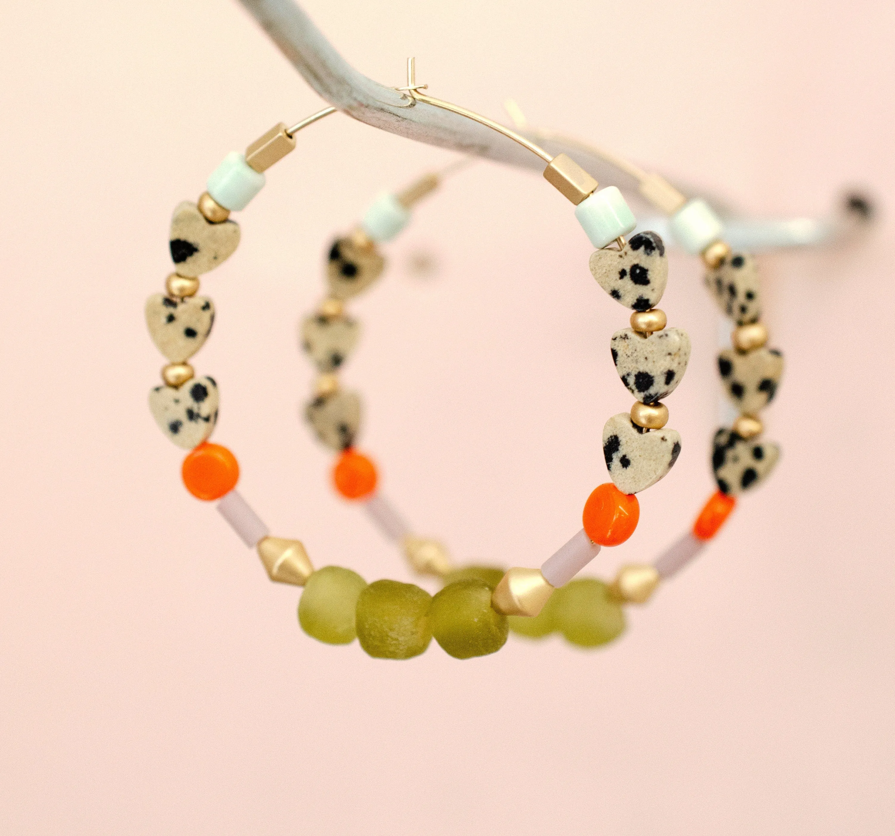 Heart Beaded Hoops, Colorful earrings, gold hoops, statement earring, bridesmaids gifts,jewelry gift, Anniversary gift