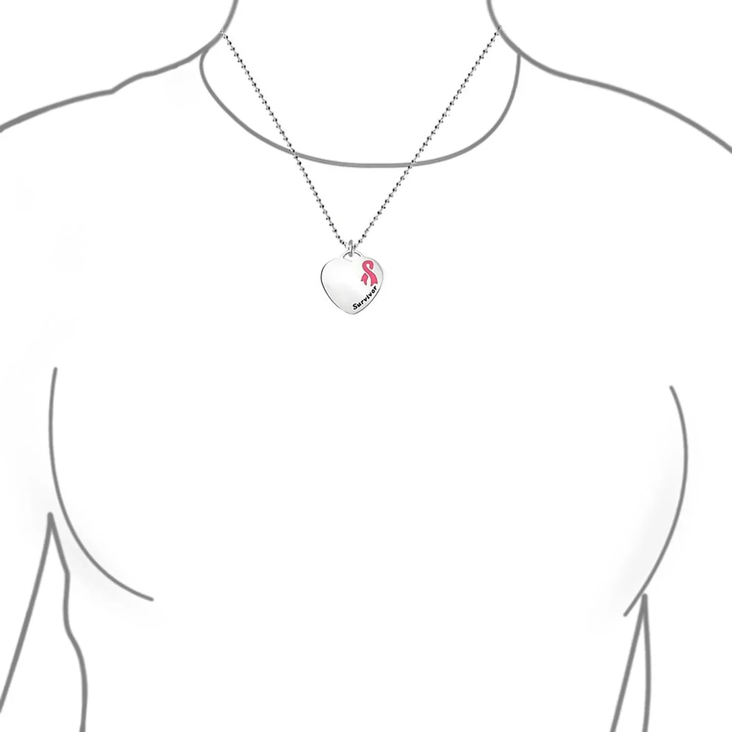 Heart Pink Ribbon Breast Cancer Survivor Pendant Necklace Silver Stainless Steel
