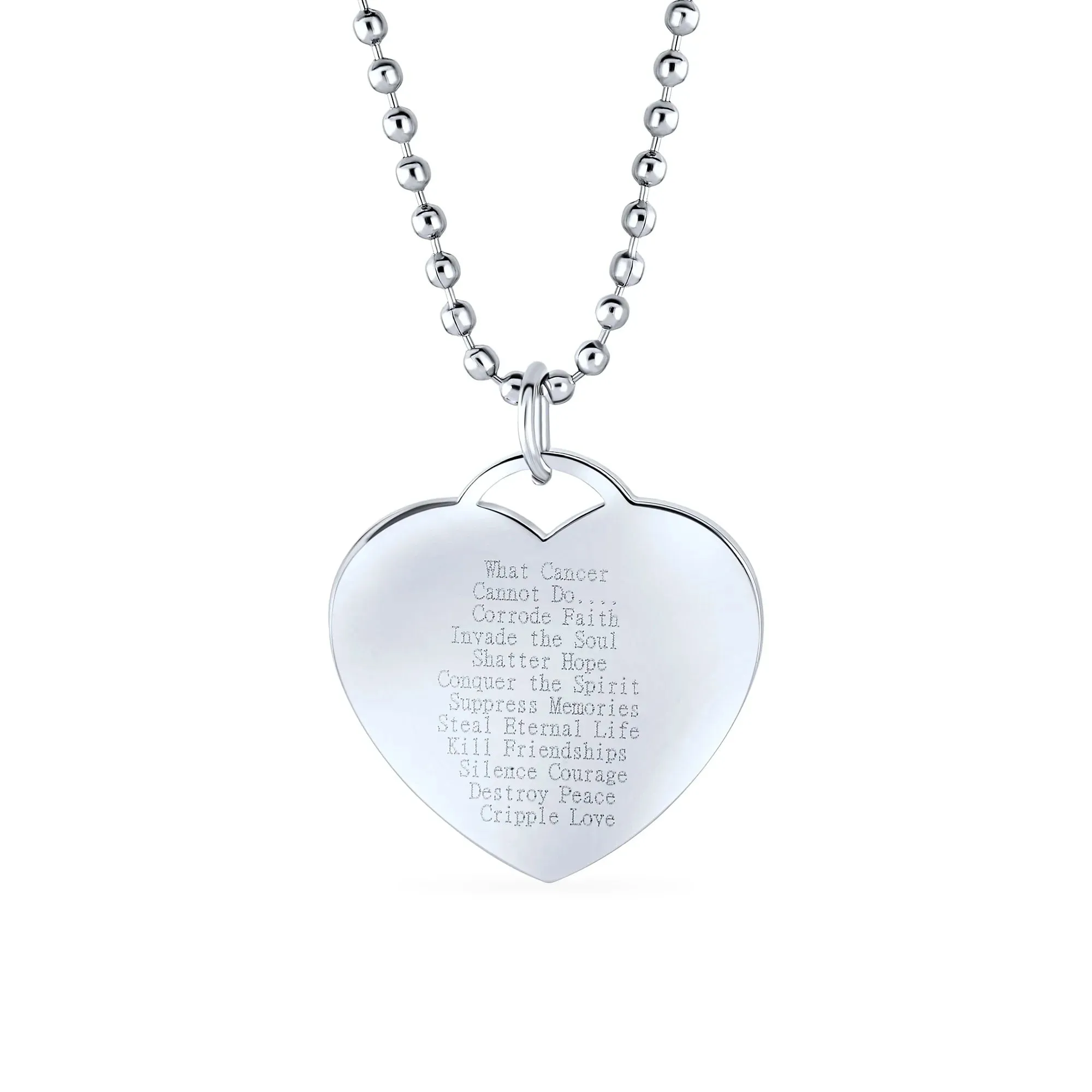 Heart Pink Ribbon Breast Cancer Survivor Pendant Necklace Silver Stainless Steel
