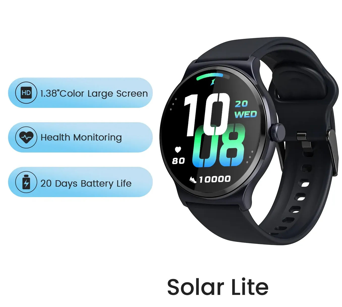 Heart Rate Blood Oxygen Monitoring 100  Workout Modes Solar Lite Smart Watch