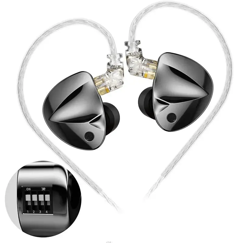 HiFi Bass Earphones - Monitor Earbuds with 4-Level Tuning Switch, Sport Stereo Sound, Noise Reduction Headset