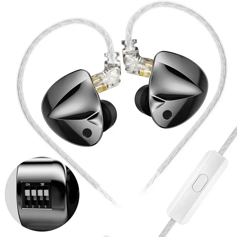 HiFi Bass Earphones - Monitor Earbuds with 4-Level Tuning Switch, Sport Stereo Sound, Noise Reduction Headset