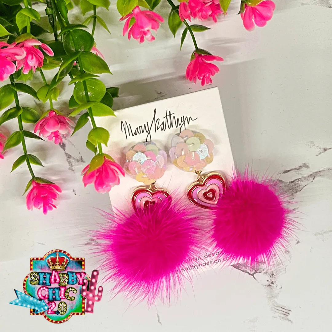 Hot Pink Heart Mink Dangle Earrings
