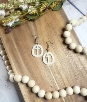 Ivory Circle Cross Earrings