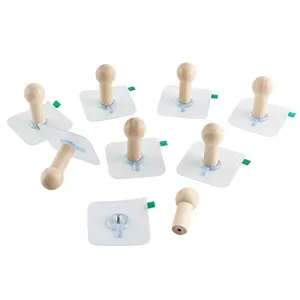 Joy-Leo 8 Pack Natural Wood Coat/Utility/Wall Hooks (11lb Max/Bulk Edition) with Adhesive, Hanging Christmas Stockings & Xmas Ornaments & String Lights & Fairy Lights