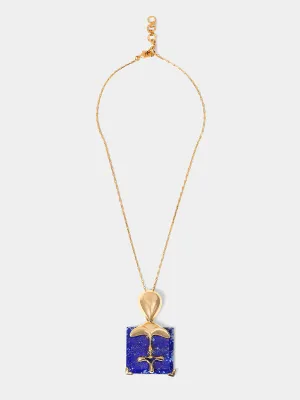 Large Blue & Gold Stone Necklace