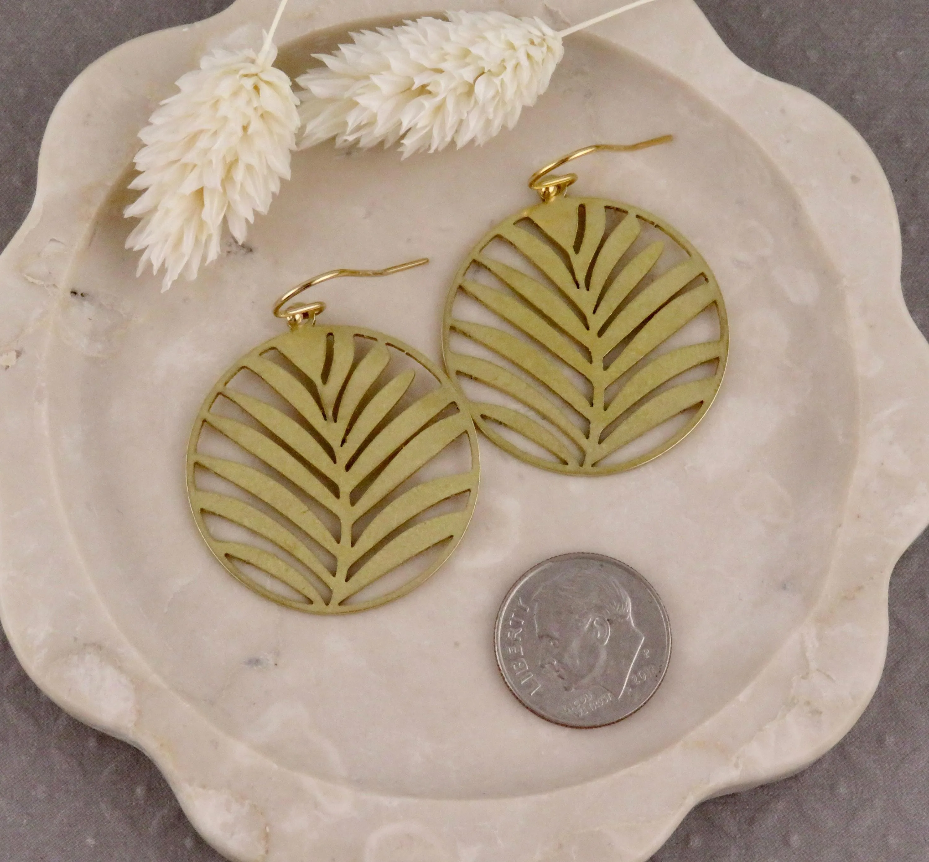 Laser Cut Palm Leaves  Earrings - Brass