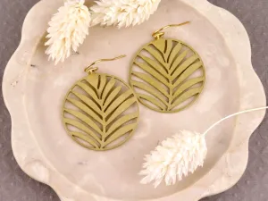 Laser Cut Palm Leaves  Earrings - Brass