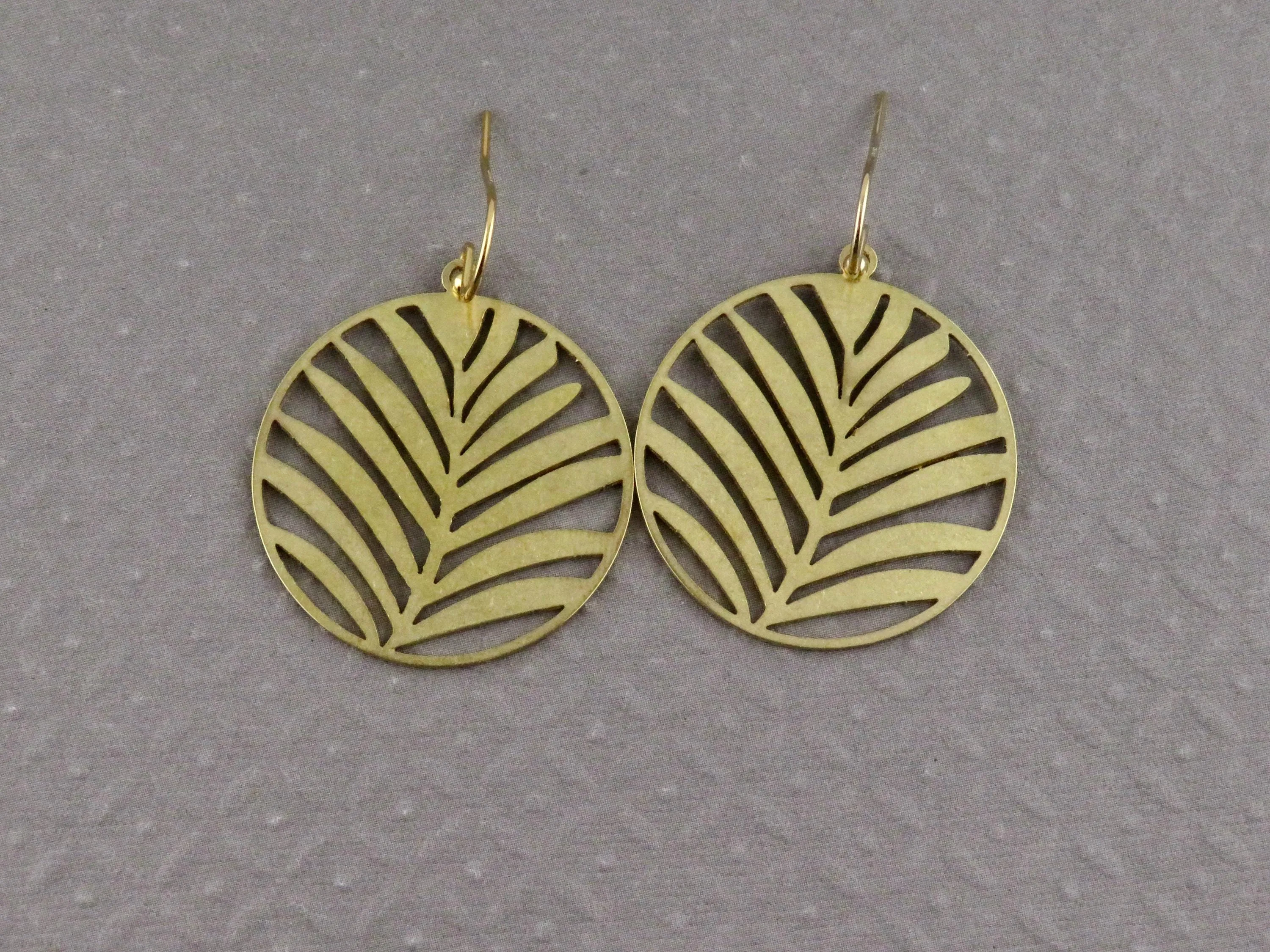 Laser Cut Palm Leaves  Earrings - Brass