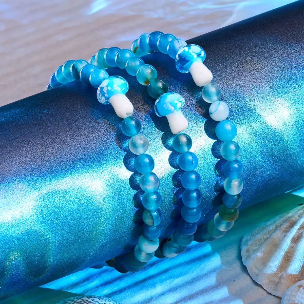 Light Blue Agate | .925 Sterling Silver | Firefly Glass Mushroom Gemstone Bracelet