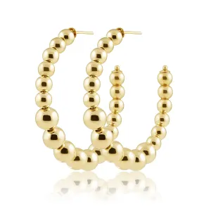 Lightweight Beaded Hoop Earrings: 18k Gold-Filled, Hypoallergenic, 1.5" & 2" Sizes