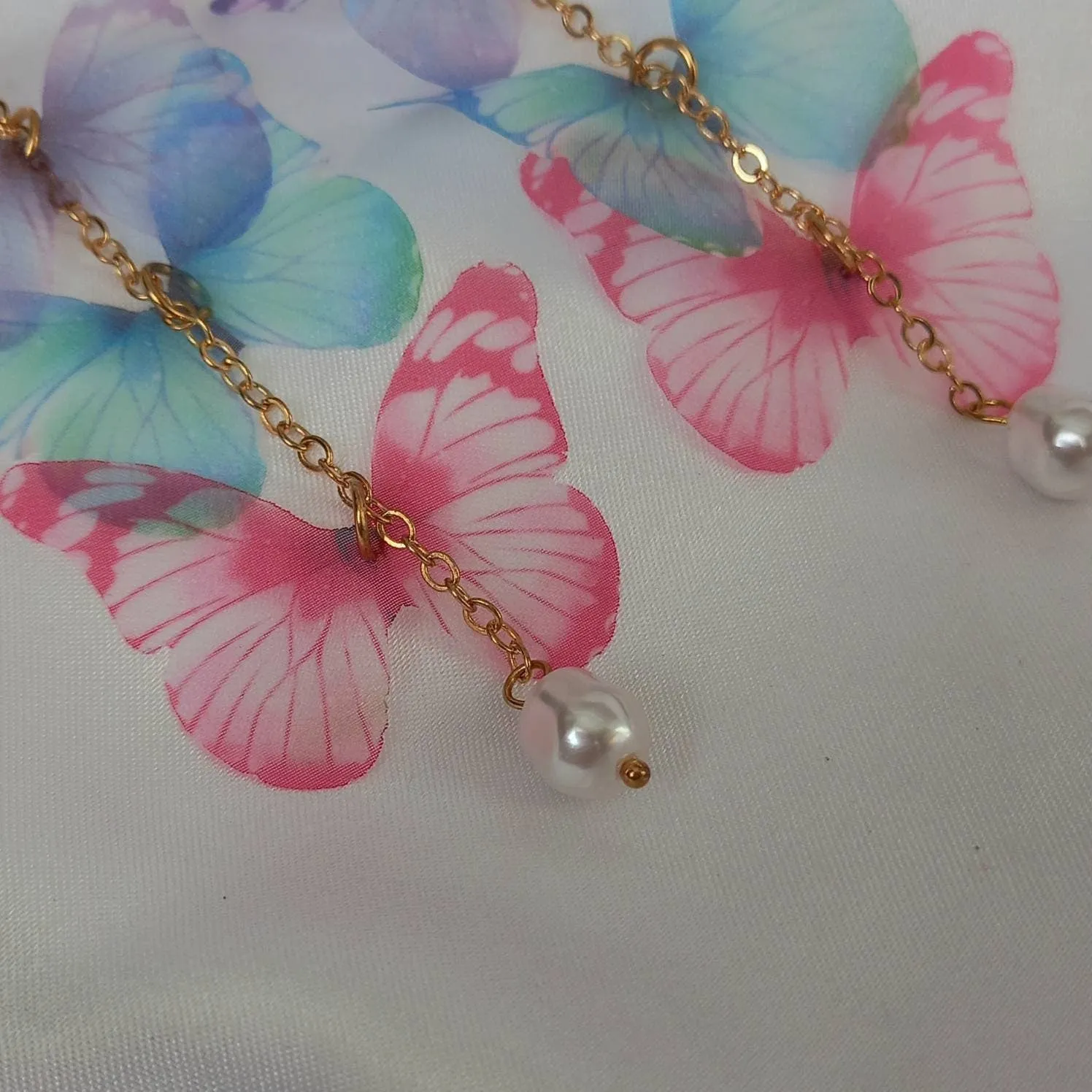 Long Butterfly Drop Earrings - Lightweight Earrings,Pink Butterfly Earrings,Gold Earrings In The UK,Gold Butterfly Jewellery In The UK