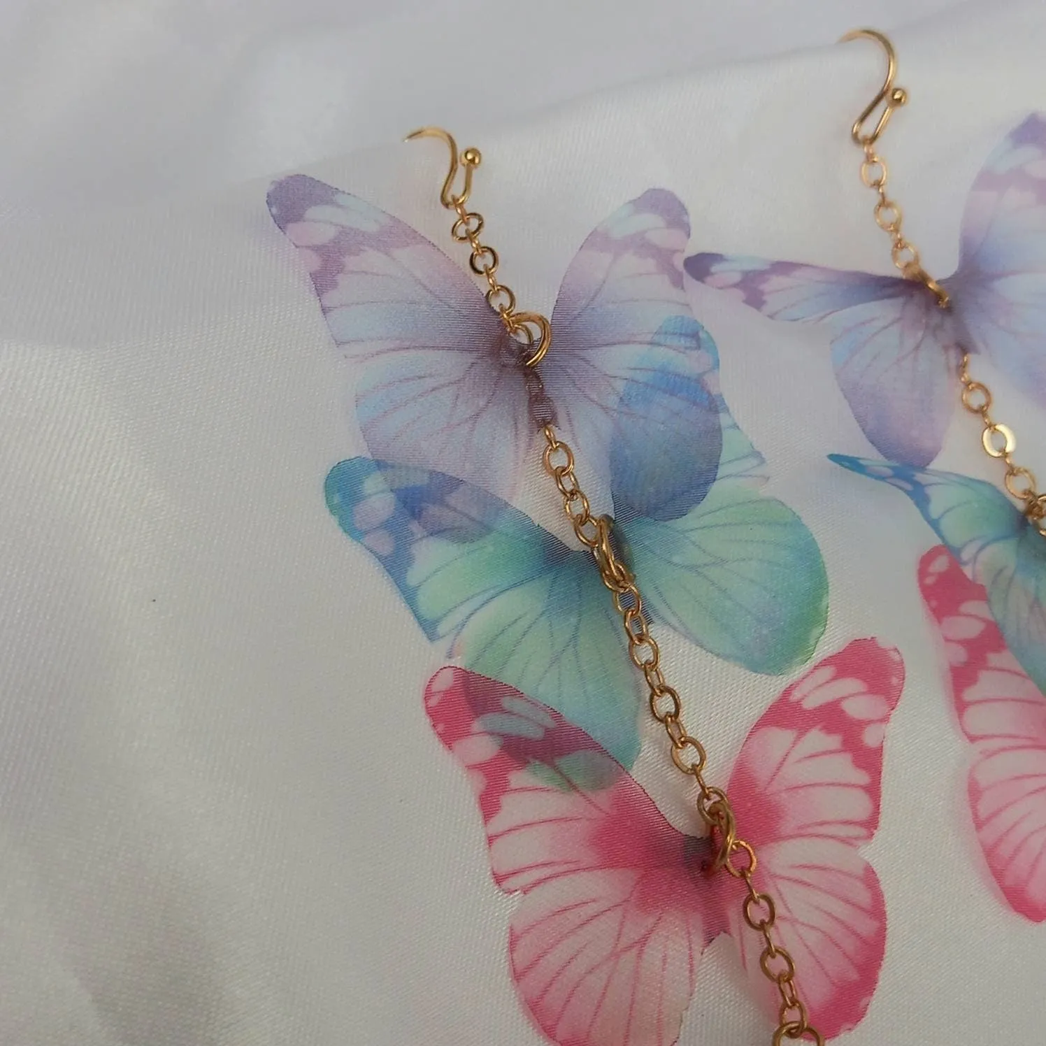Long Butterfly Drop Earrings - Lightweight Earrings,Pink Butterfly Earrings,Gold Earrings In The UK,Gold Butterfly Jewellery In The UK