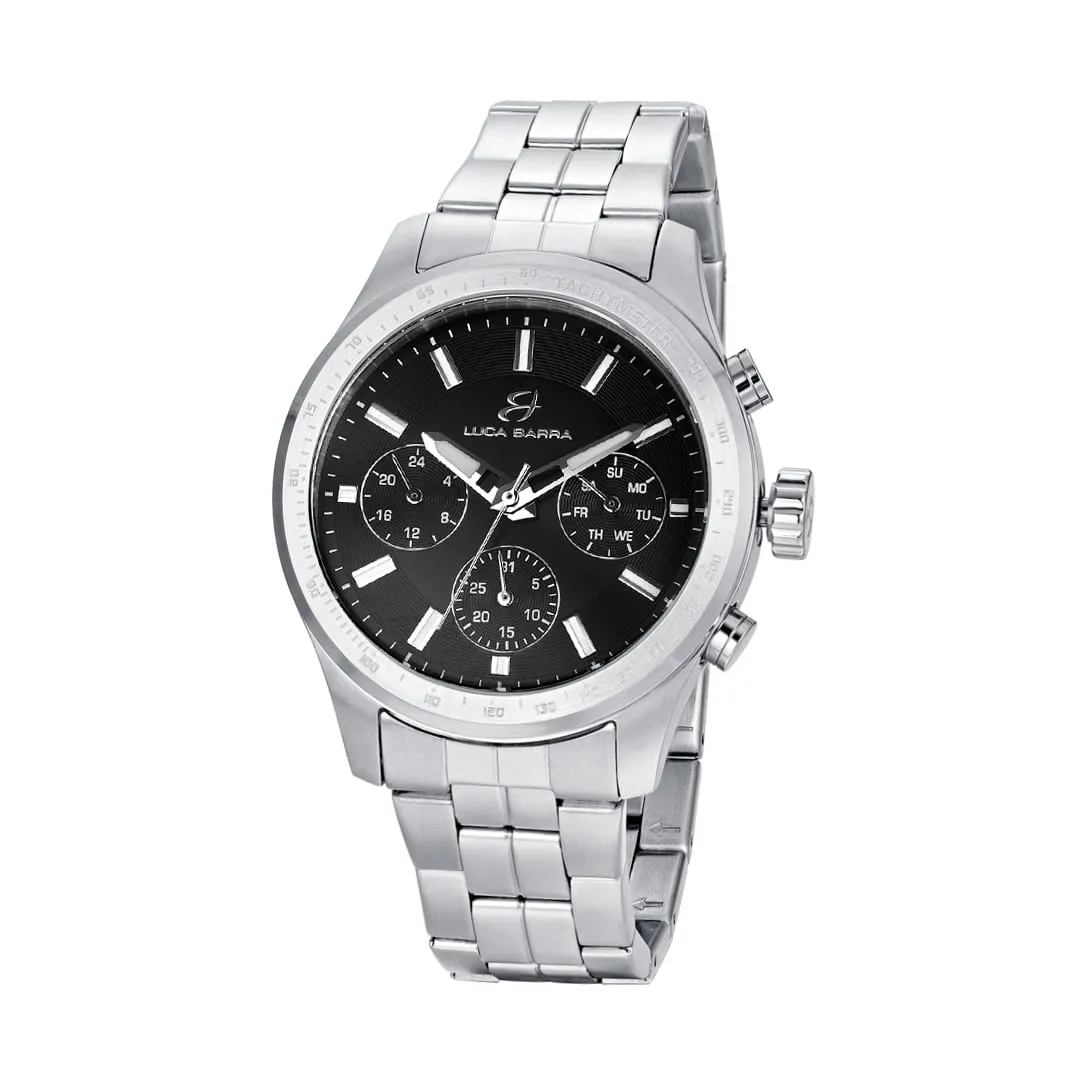 Luca Barra Gents Steel Watch with Black Dial and Silver Bezel