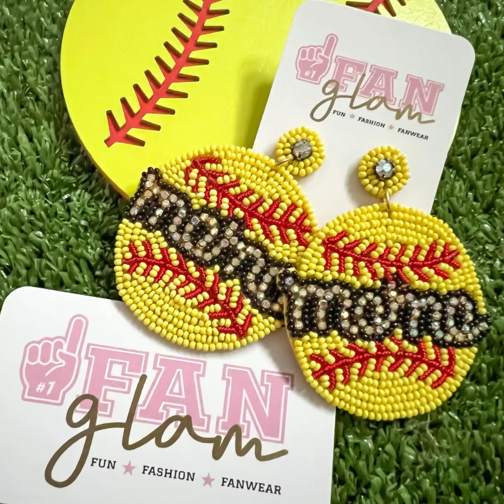 MAMA BLING BEADED BASEBALL DANGLE EARRINGS