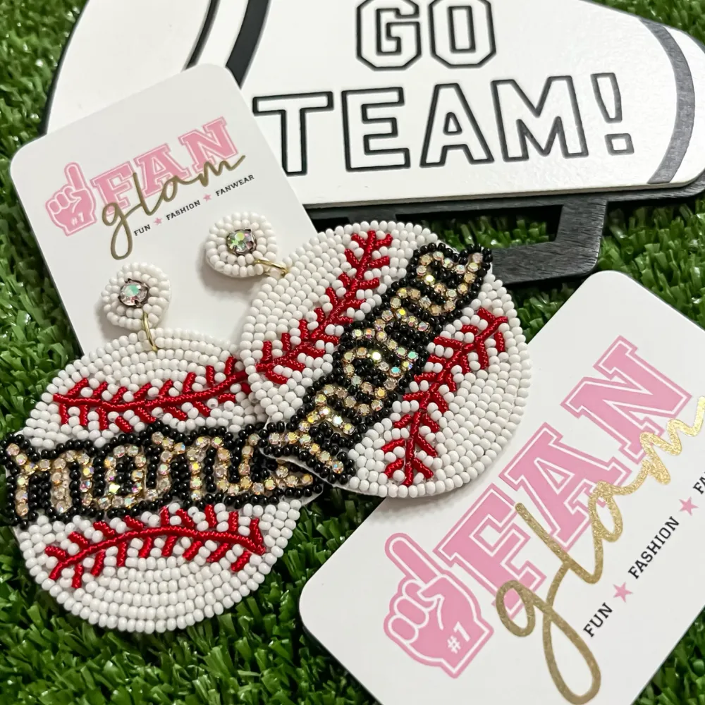 MAMA BLING BEADED BASEBALL DANGLE EARRINGS