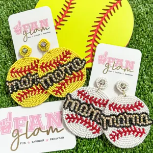MAMA BLING BEADED BASEBALL DANGLE EARRINGS