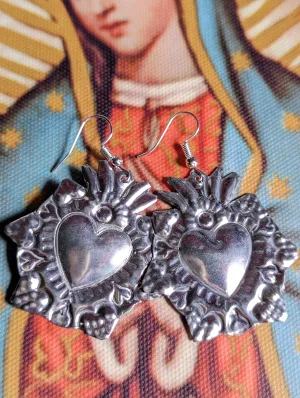 Mexican tin sacred heart earrings