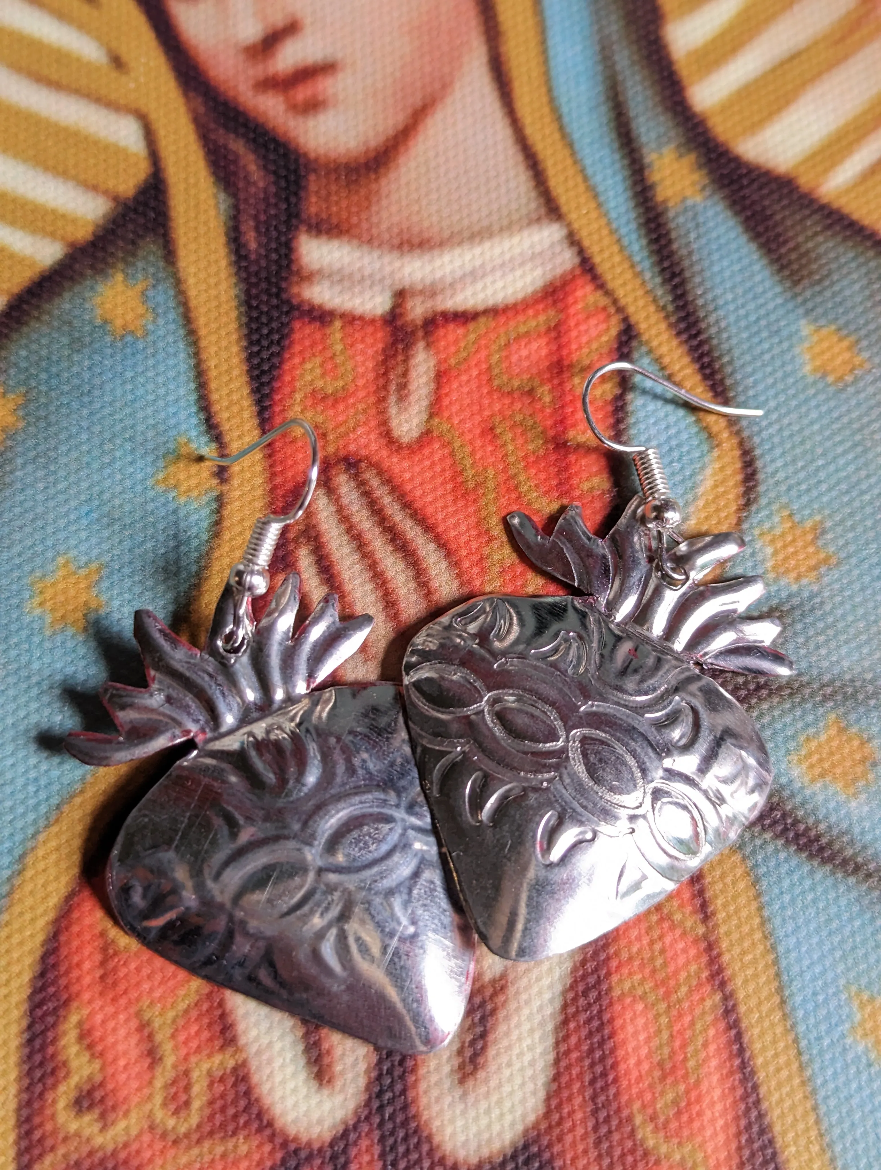 Mexican tin sacred heart earrings