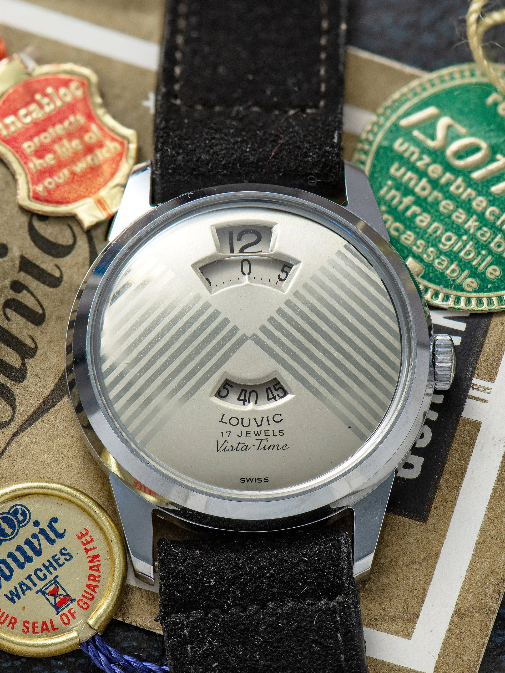 *Mint* 1960s Louvic Vista-Time 'Jump-Hour' (Ref. 9035) W/ Box & Papers