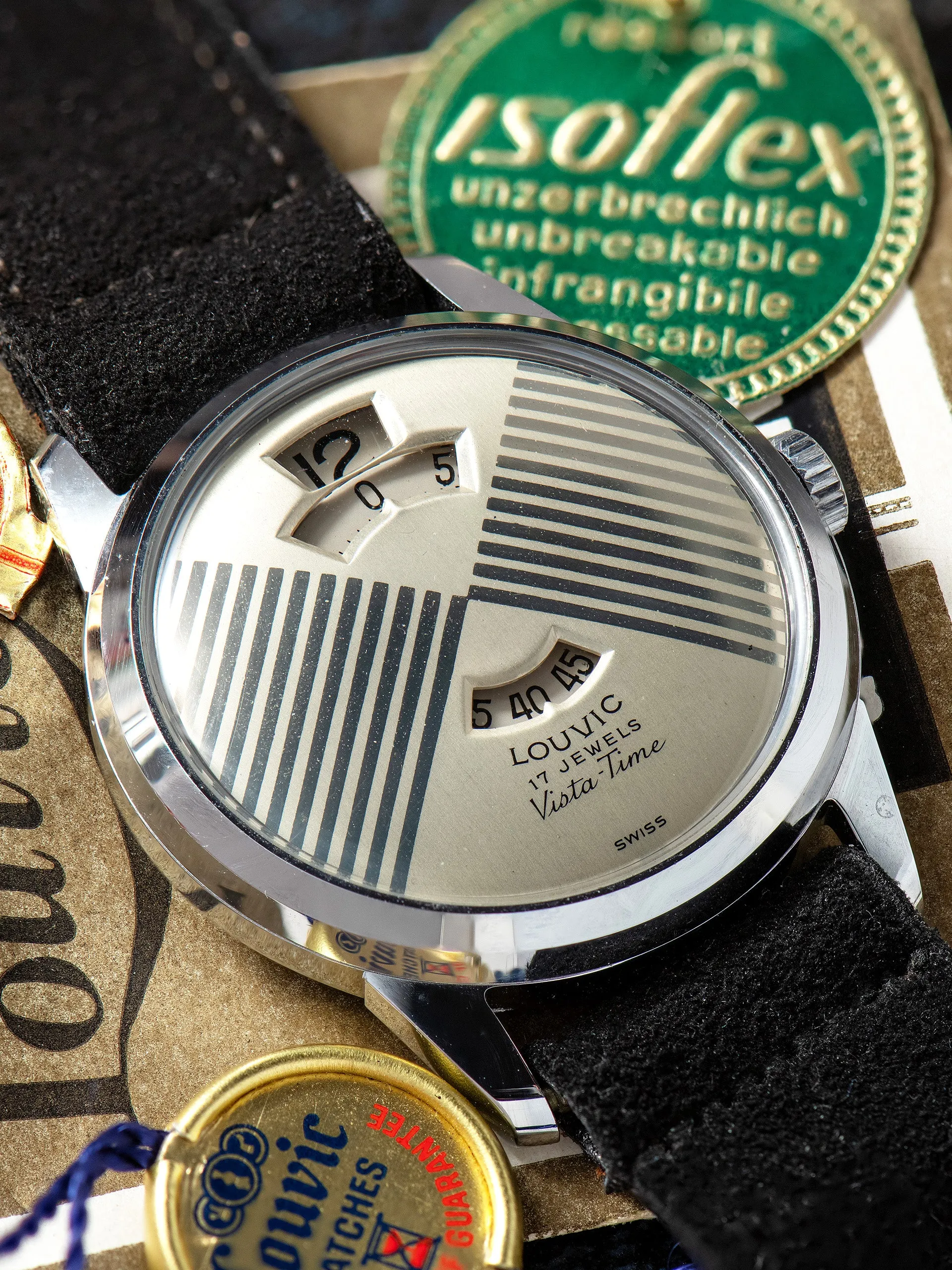 *Mint* 1960s Louvic Vista-Time 'Jump-Hour' (Ref. 9035) W/ Box & Papers