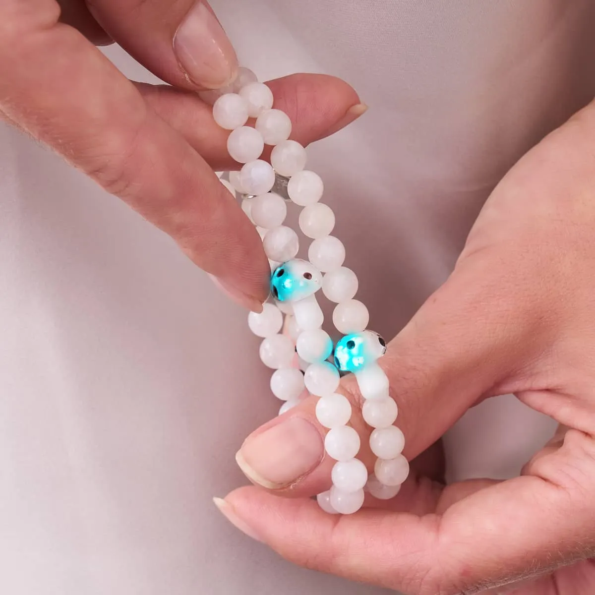 Moonstone | .925 Sterling Silver | Firefly Glass Mushroom Gemstone Bracelet