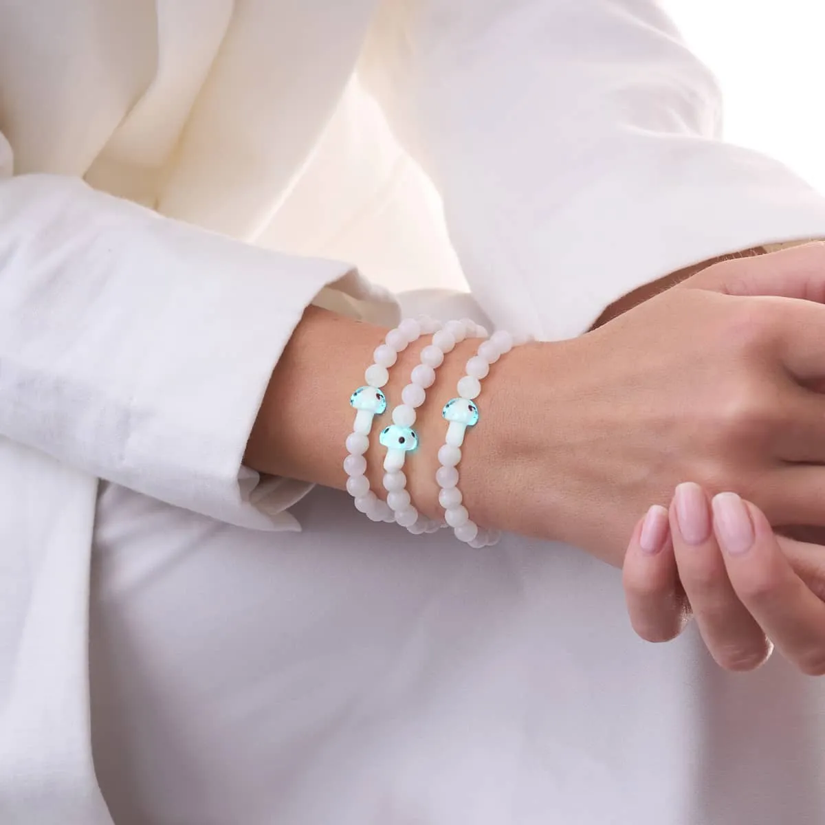 Moonstone | .925 Sterling Silver | Firefly Glass Mushroom Gemstone Bracelet