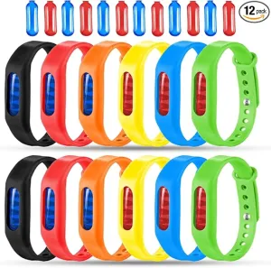 Mosquito Repellent Bracelets 12 Pack, Individually Wrapped Mosquito Repellent Bands for Kids and Adults, Deet Free Mosquito Repellent Wristbands with 12 Extra Refills