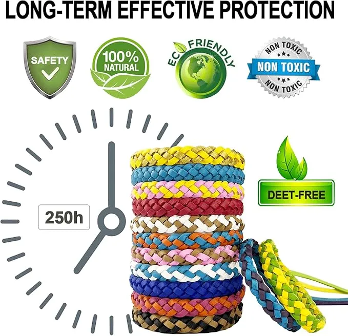 Mosquito Repellent Bracelets 24 Pack, PU Leather Mosquito Repellent Bands, DEET Free Mosquito Wristbands Safe for Adults and Kids Indoor Outdoor Camping Swimming Fishing Traveling