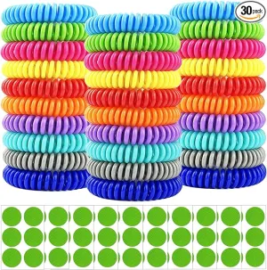 Mosquito Repellent Bracelets 30 Pack, Individually Wrapped Mosquito Repellent Bands with 60 Pcs Mosquito Repellent Stickers, DEET-Free Mosquito Wristbands Patches for Adults and Kids Indoor Outdoor