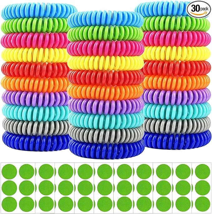 Mosquito Repellent Bracelets 30 Pack, Individually Wrapped Mosquito Repellent Bands with 60 Pcs Mosquito Repellent Stickers, DEET-Free Mosquito Wristbands Patches for Adults and Kids Indoor Outdoor