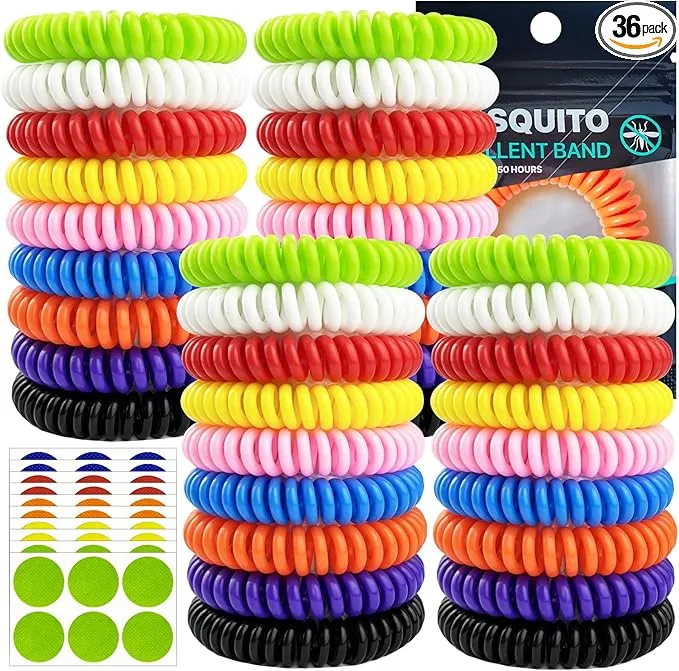 Mosquito Repellent Bracelets 36 Pack, Individually Wrapped Mosquito Repellent Bands with 60 Pcs Mosquito Repellent Stickers Patches, DEET Free Insect Bug Mosquito Repellent Wristbands for Adults Kids