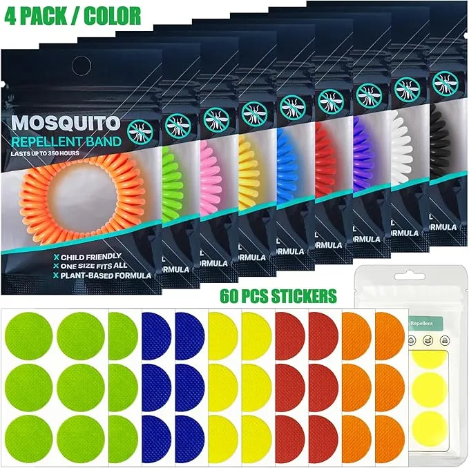 Mosquito Repellent Bracelets 36 Pack, Individually Wrapped Mosquito Repellent Bands with 60 Pcs Mosquito Repellent Stickers Patches, DEET Free Insect Bug Mosquito Repellent Wristbands for Adults Kids