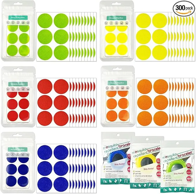 Mosquito Repellent Stickers 300 Pcs, DEET Free Mosquito Patches with 3 Pack Individually Wrapped Mosquito Repellent Bracelets for Kids and Adults Indoor Outdoor