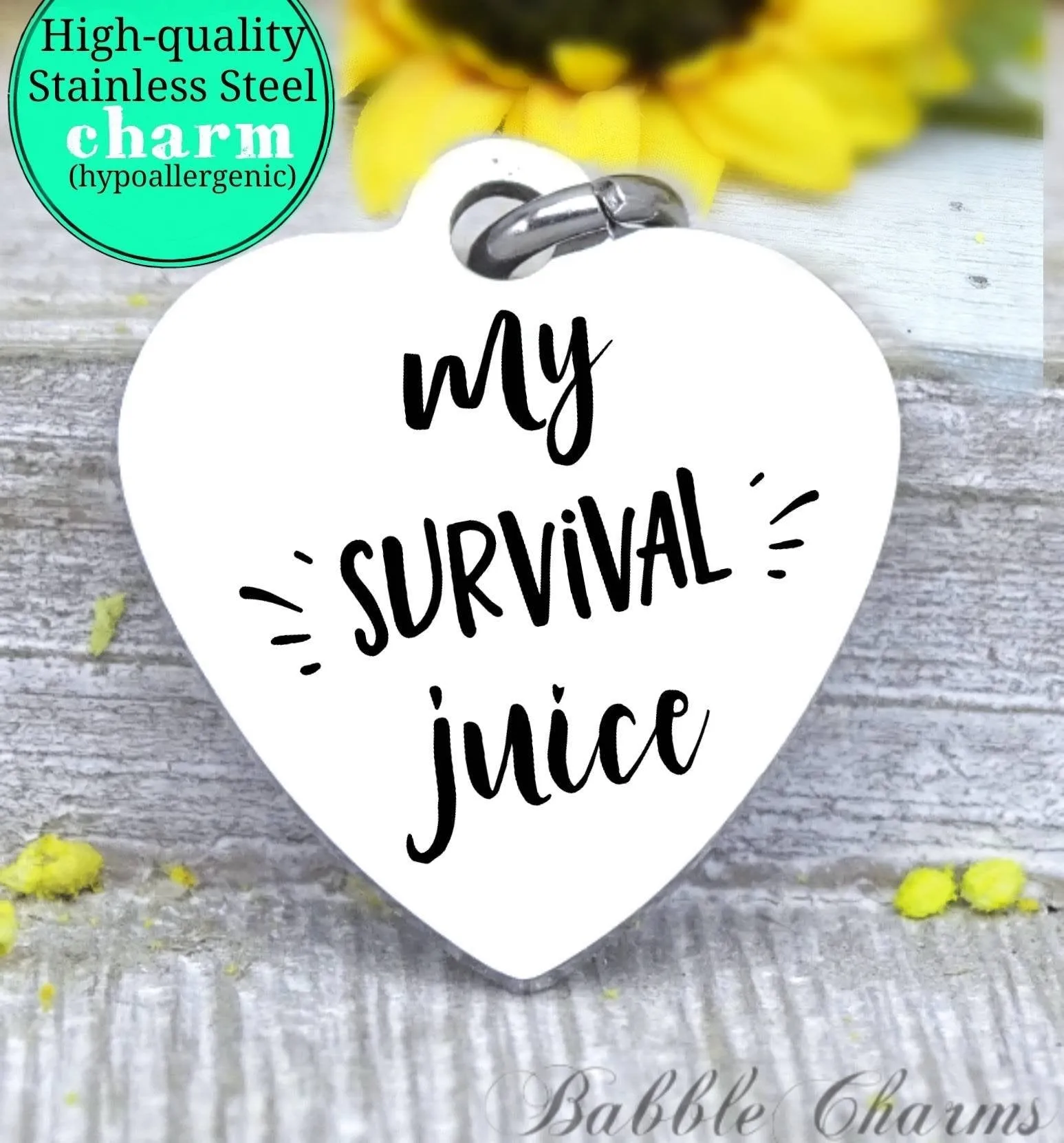 My Survival juice, coffee charm, coffee charm, l love coffee, Steel charm 20mm very high quality..Perfect for DIY projects