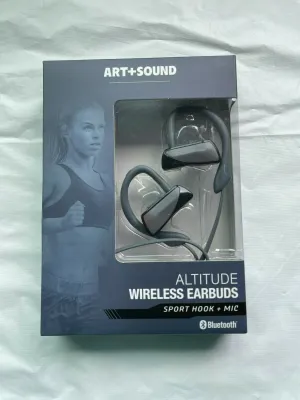 NEW ART   SOUND ALTITUDE WIRELESS EARBUDS SPORT HOOK   MIC, GREY!
