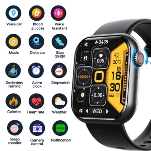 New F57 Bluetooth Call 1.91 Inch Smart Watches Blood Glucose Heart Rate Temperature Oxygen Monitoring Smartwatch