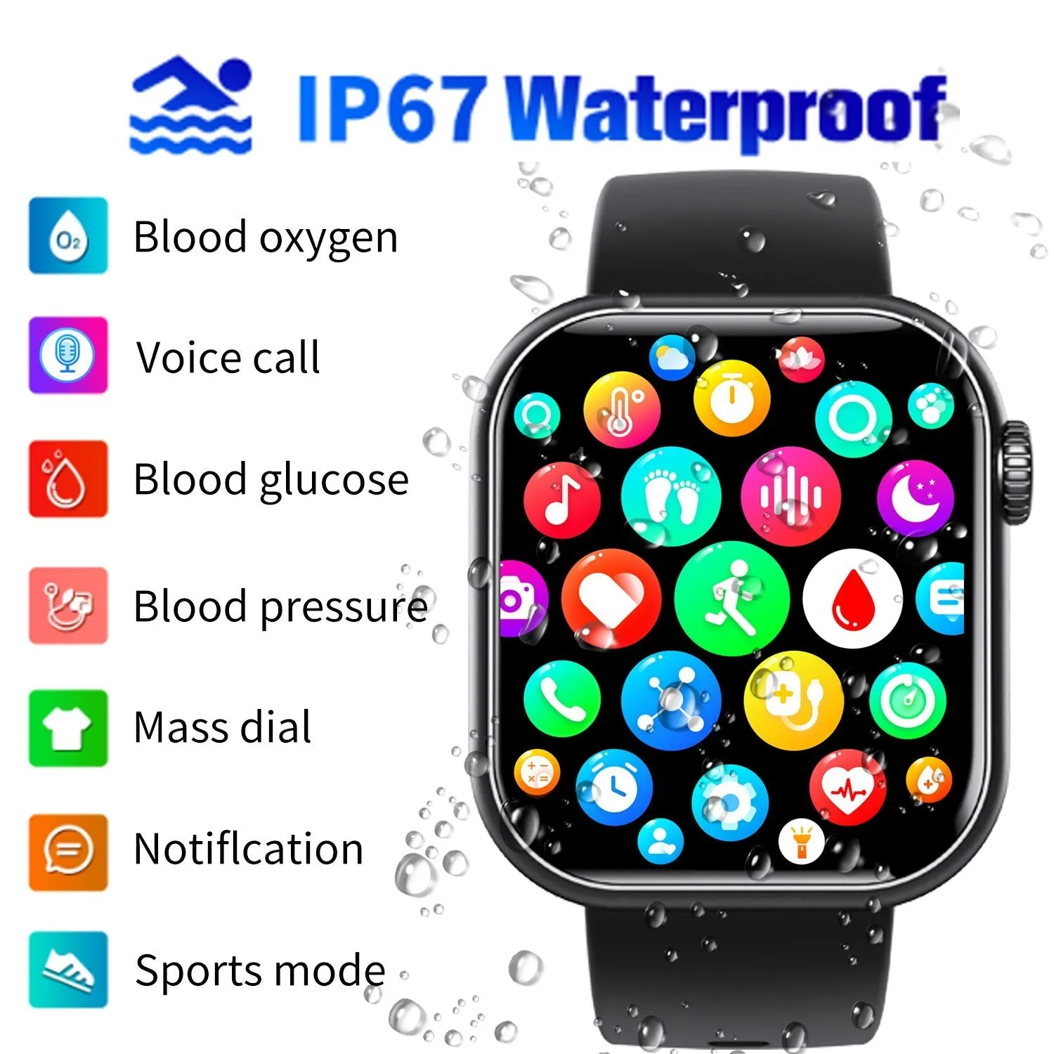 New F57 Bluetooth Call 1.91 Inch Smart Watches Blood Glucose Heart Rate Temperature Oxygen Monitoring Smartwatch