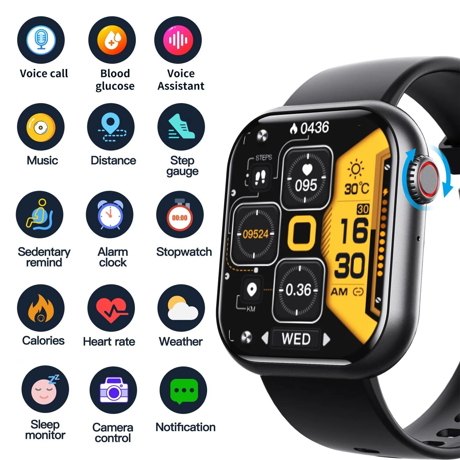New F57 Bluetooth Call 1.91 Inch Smart Watches Blood Glucose Heart Rate Temperature Oxygen Monitoring Smartwatch