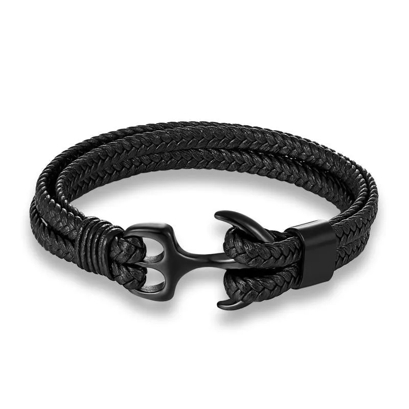 New High Quality Luxury Stainless Steel Elegant Bracelet Gold Black Metal Anchor Grey Woven Legendary Leather Charm Bracelets For Men And Women Jewelry Gift
