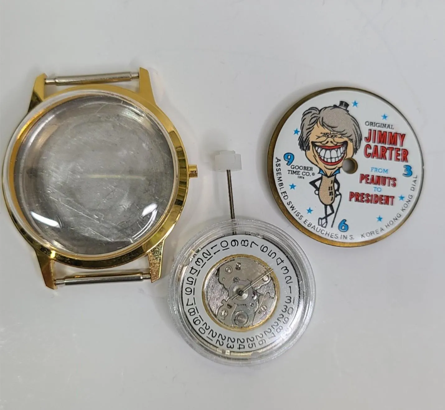 NOS 1976 Jimmy Carter DYI Watch Parts - PEANUTS TO PRESIDENT Dial Case Movement