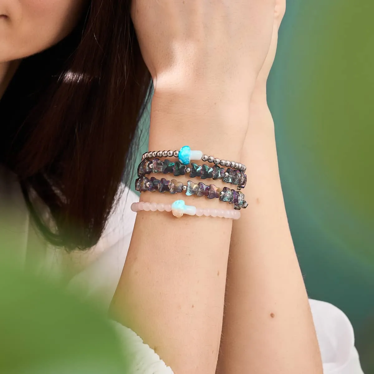 Ocean Blue | Silver | Firefly Glass Mushroom Essence Bracelet