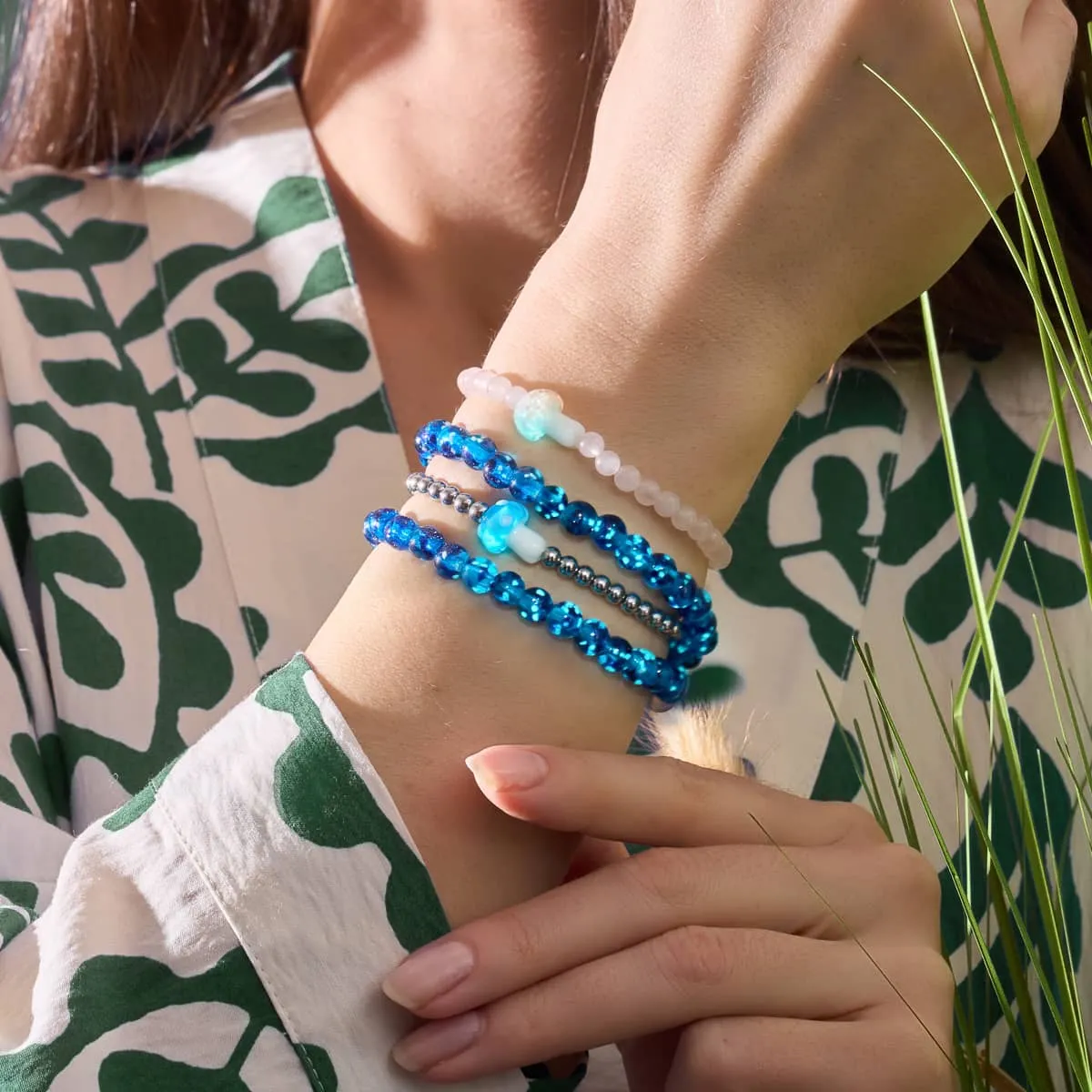 Ocean Blue | Silver | Firefly Glass Mushroom Essence Bracelet