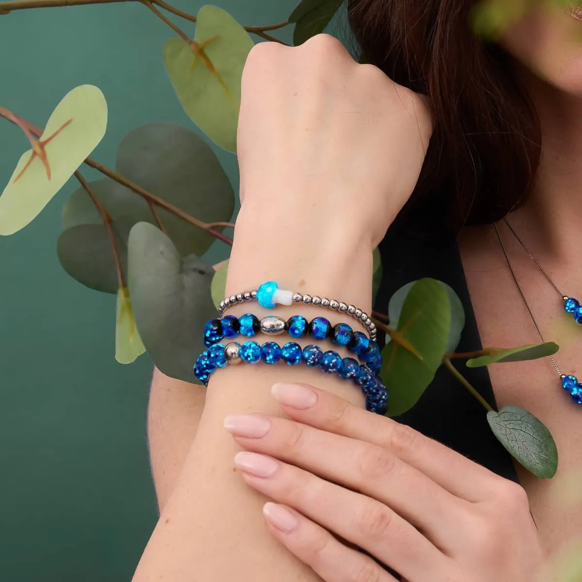 Ocean Blue | Silver | Firefly Glass Mushroom Essence Bracelet