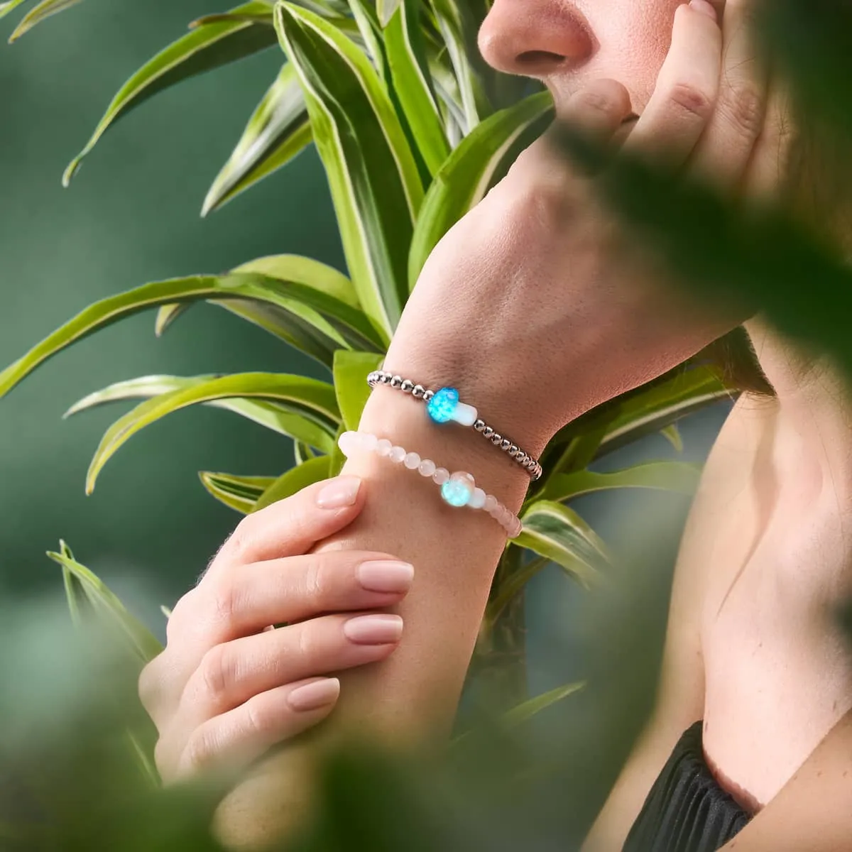 Ocean Blue | Silver | Firefly Glass Mushroom Essence Bracelet