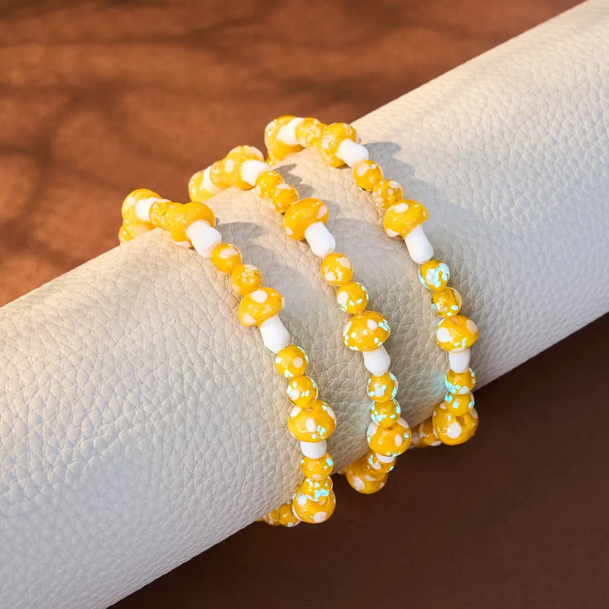 Orange | .925 Sterling Silver | Deluxe Firefly Glass Mushroom Bracelet
