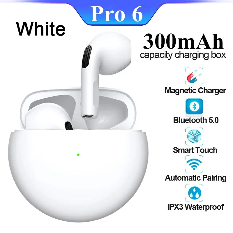 Original Air Pro 6 TWS Max Wireless Bluetooth Earphones In Ear Mic Pods Earbuds Sport Headset For Xiaomi Apple iPhone Headphones