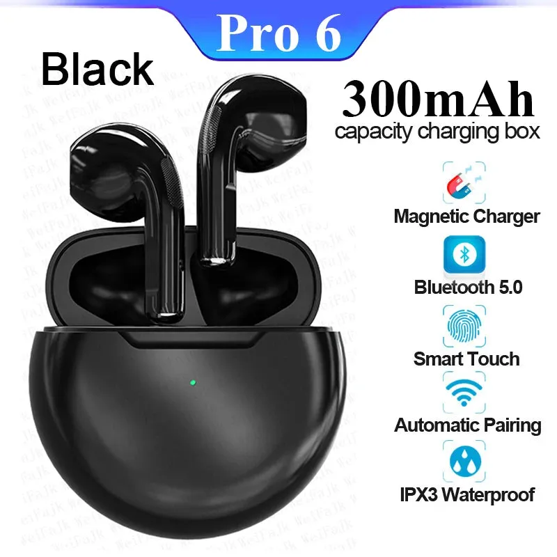 Original Air Pro 6 TWS Max Wireless Bluetooth Earphones In Ear Mic Pods Earbuds Sport Headset For Xiaomi Apple iPhone Headphones