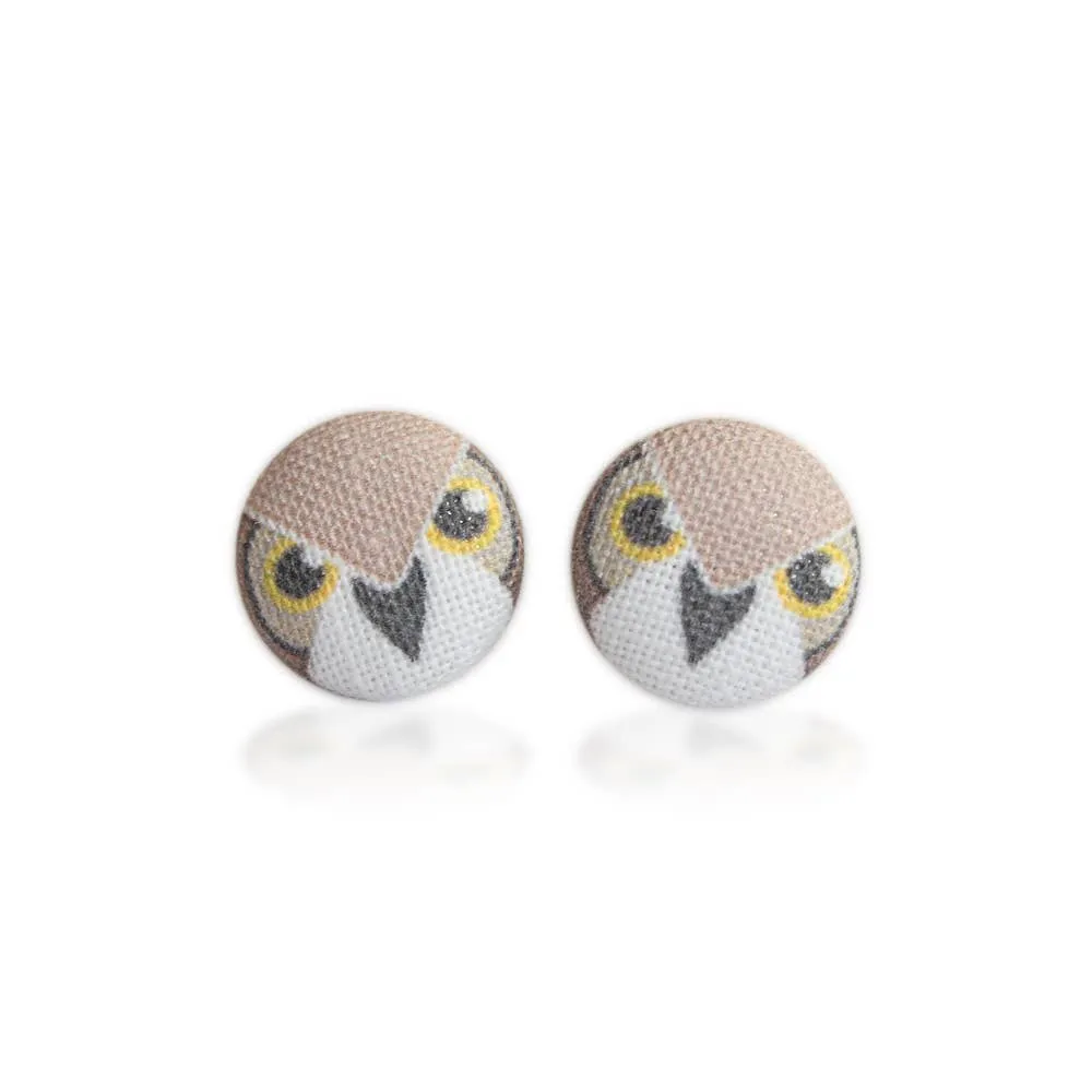 Owl Fabric Button Earrings | Handmade in the US