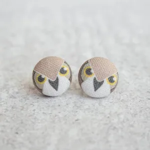 Owl Fabric Button Earrings | Handmade in the US